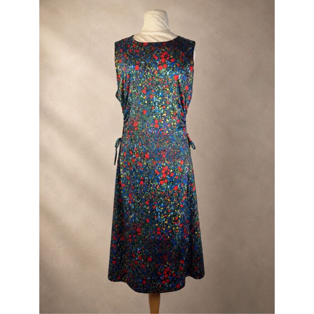 Louna Sz L Floral Side Cutout Midi Dress Painterly Print Stretch